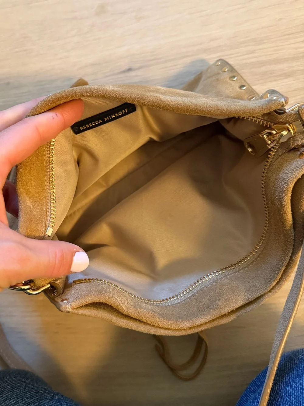 Suede Studded Crossbody Bag - Tan